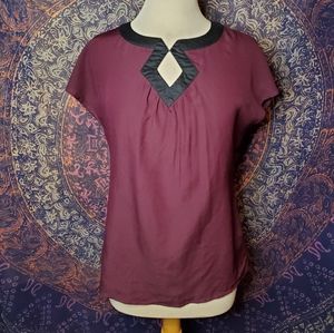 Gentle Fawn Dark Purple Blouse with Black Diamond Neck Trim Womens Size Small